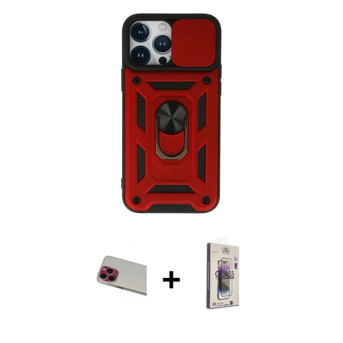MARSİLYAN™- iPhone 13 Pro Max Kılıf Ahenk Klasik - Siyah Bilvis 3D Cam Ekran Koruyucu + Rainbow Kamera Lens Koruma Cam - KI