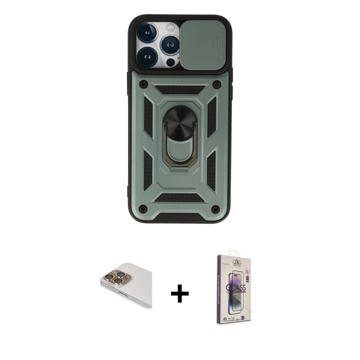 MARSİLYAN™- iPhone 13 Pro Max Kılıf Ahenk Klasik - Siyah Bilvis 3D Cam Ekran Koruyucu + Pers Alüminyum Kamera Lens - GD