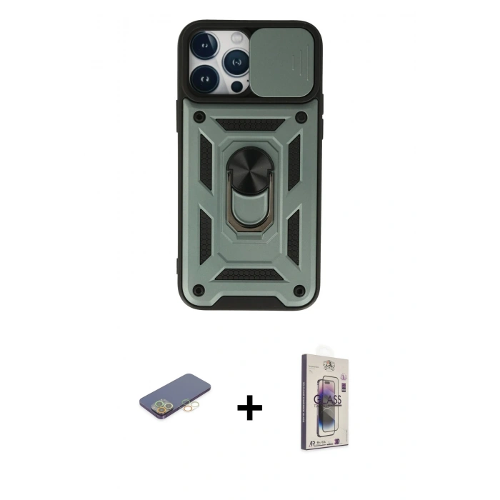 MARSİLYAN™- iPhone 13 Pro Max Kılıf Ahenk Klasik - Siyah Bilvis 3D Cam Ekran Koruyucu + Renkli Kamera Lens Koruma Cam - SI