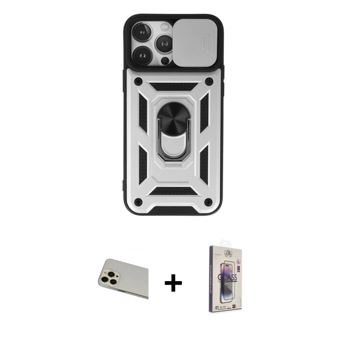 MARSİLYAN™- iPhone 13 Pro Max Kılıf Ahenk Klasik - Siyah Bilvis 3D Cam Ekran Koruyucu + Rainbow Kamera Lens Koruma Cam - REGD