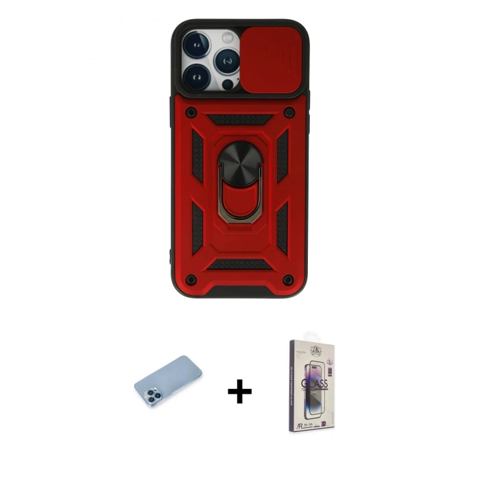 MARSİLYAN™- iPhone 13 Pro Max Kılıf Ahenk Klasik - Siyah Bilvis 3D Cam Ekran Koruyucu + Shine Kamera Lens Koruma Cam - MI