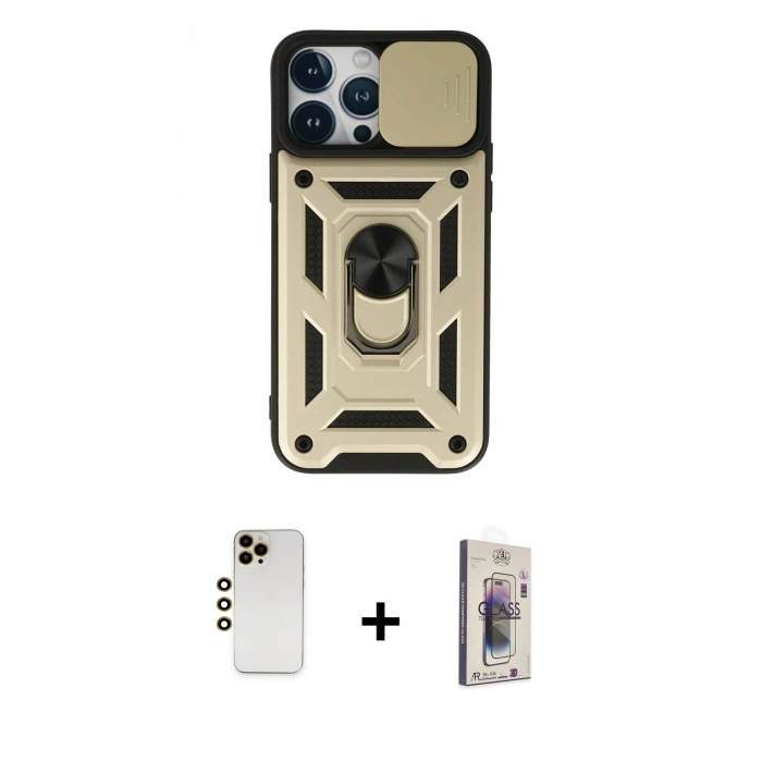 MARSİLYAN™- iPhone 13 Pro Max Kılıf Ahenk Klasik - Siyah Bilvis 3D Cam Ekran Koruyucu + Shine Kamera Lens - GD
