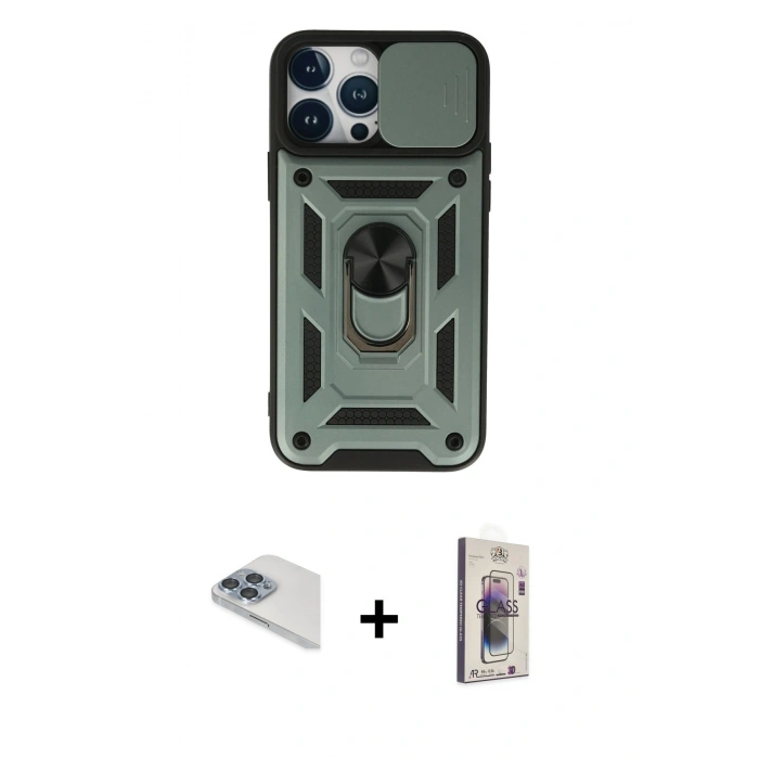 MARSİLYAN™- iPhone 13 Pro Max Kılıf Ahenk Klasik - Siyah Bilvis 3D Cam Ekran Koruyucu + Pers Alüminyum Kamera Lens - SABE