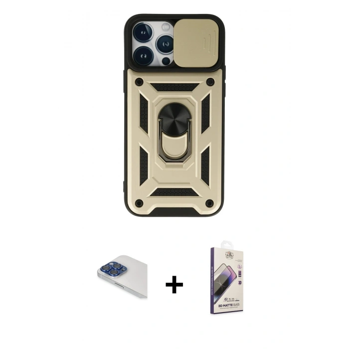 MARSİLYAN™- iPhone 13 Pro Max Kılıf Ahenk Klasik - Siyah Bilvis 3D Mat Cam Ekran Koruyucu + Lacivert Pers Alüminyum Kamera Lens