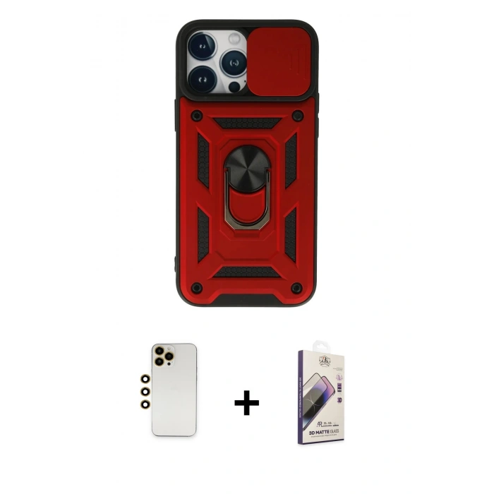 MARSİLYAN™- iPhone 13 Pro Max Kılıf Ahenk Klasik - Siyah Bilvis 3D Mat Cam Ekran Koruyucu + Shine Kamera Lens - GD