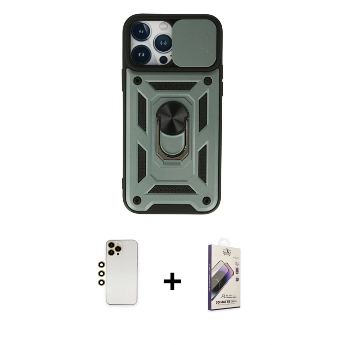 MARSİLYAN™- iPhone 13 Pro Max Kılıf Ahenk Klasik - Siyah Bilvis 3D Mat Cam Ekran Koruyucu + Shine Kamera Lens - GD