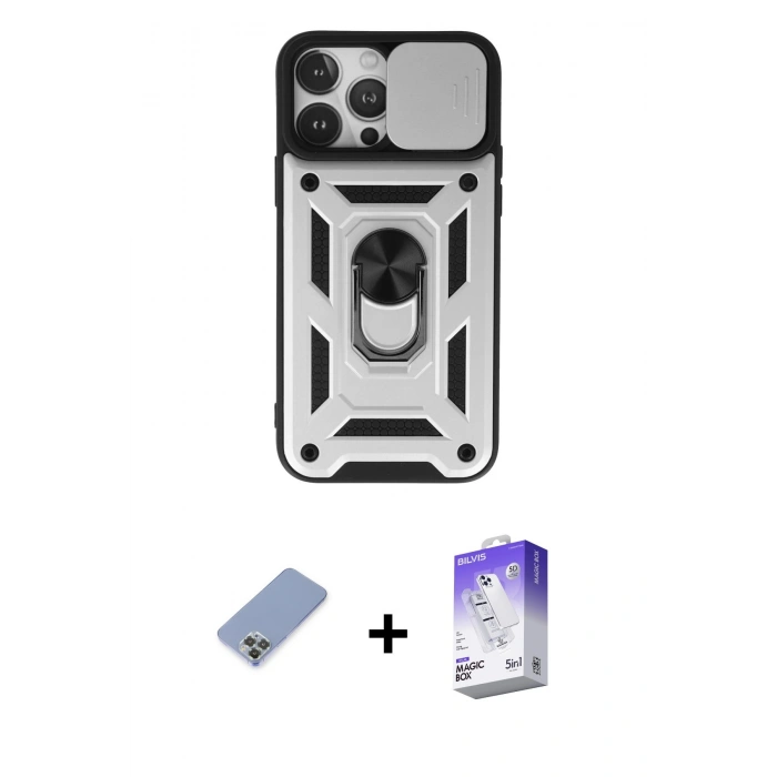 MARSİLYAN™- iPhone 13 Pro Max Kılıf Ahenk Klasik - Siyah Bilvis 5in1 3D Magic Cam Ekran Koruyucu + Koyu Yeşil Metal Kamera Lens Koruma Cam