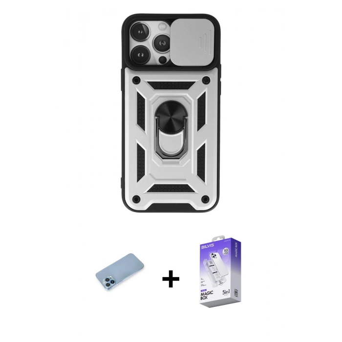 MARSİLYAN™- iPhone 13 Pro Max Kılıf Ahenk Klasik - Siyah Bilvis 5in1 3D Magic Cam Ekran Koruyucu + Shine Kamera Lens Koruma Cam - MI