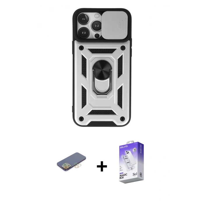 MARSİLYAN™- iPhone 13 Pro Max Kılıf Ahenk Klasik - Siyah Bilvis 5in1 3D Magic Cam Ekran Koruyucu + Renkli Kamera Lens Koruma Cam - SI