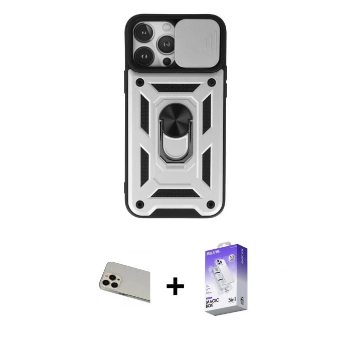 MARSİLYAN™- iPhone 13 Pro Max Kılıf Ahenk Klasik - Siyah Bilvis 5in1 3D Magic Cam Ekran Koruyucu + Rainbow Kamera Lens Koruma Cam - REGD
