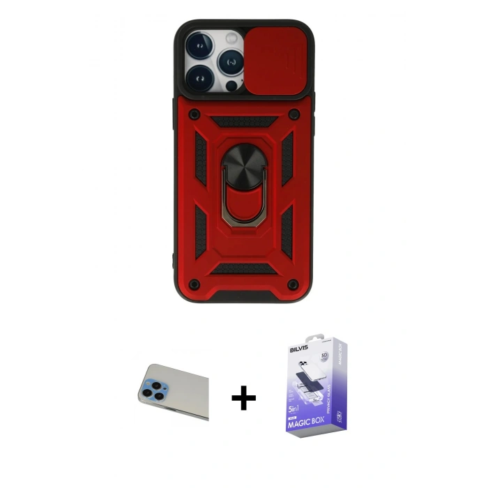 MARSİLYAN™- iPhone 13 Pro Max Kılıf Ahenk Klasik - Siyah Bilvis 5in1 5D Magic Hayalet Cam Ekran Koruyucu + Rainbow Kamera Lens Koruma Cam - MI