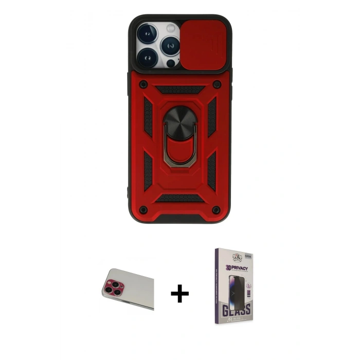 MARSİLYAN™- iPhone 13 Pro Max Kılıf Ahenk Klasik - Siyah Bilvis Hayalet Cam Ekran Koruyucu + Rainbow Kamera Lens Koruma Cam - KI