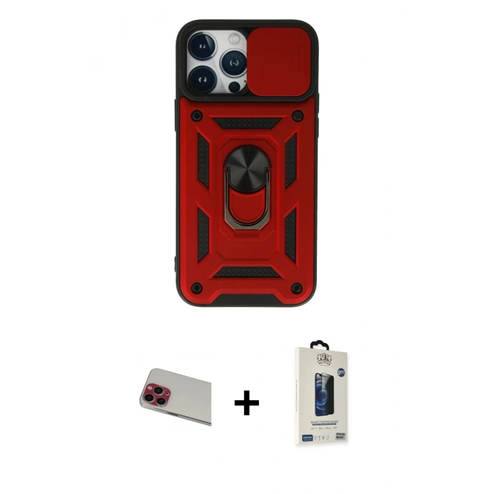 MARSİLYAN™- iPhone 13 Pro Max Kılıf Ahenk Klasik - Siyah Bilvis Hayalet Cam Ekran Koruyucu + Rainbow Kamera Lens Koruma Cam - KI