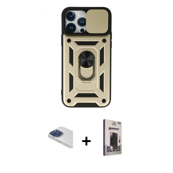 MARSİLYAN™- iPhone 13 Pro Max Kılıf Ahenk Klasik - Siyah Bilvis Hayalet Cam Ekran Koruyucu + Lacivert Pers Alüminyum Kamera Lens