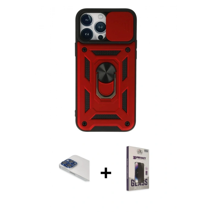 MARSİLYAN™- iPhone 13 Pro Max Kılıf Ahenk Klasik - Siyah Bilvis Hayalet Cam Ekran Koruyucu + Lacivert Pers Alüminyum Kamera Lens