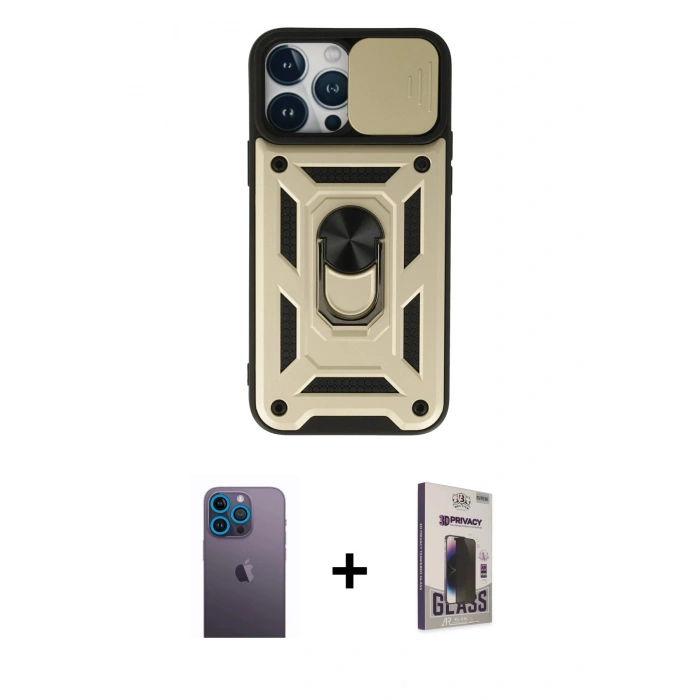 MARSİLYAN™- iPhone 13 Pro Max Kılıf Ahenk Klasik - Siyah Bilvis Hayalet Cam Ekran Koruyucu + Neon Fosforlu Kamera Lens - MI