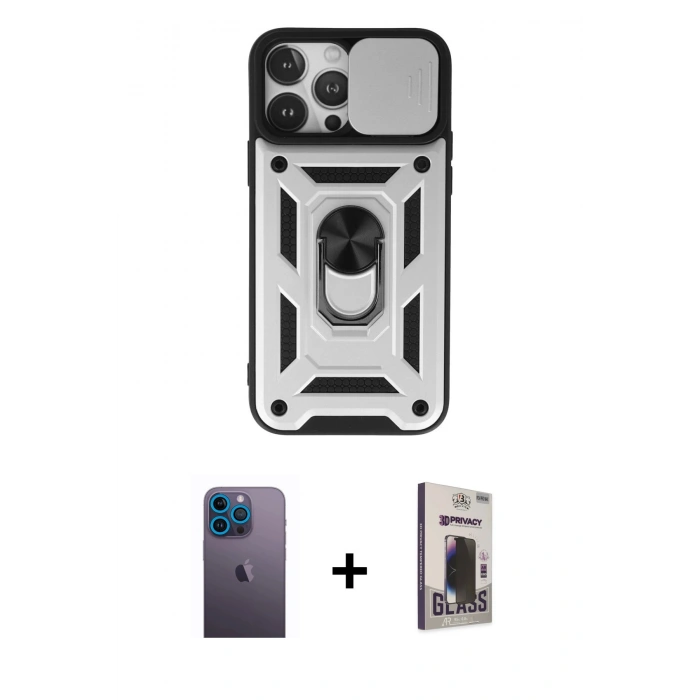 MARSİLYAN™- iPhone 13 Pro Max Kılıf Ahenk Klasik - Siyah Bilvis Hayalet Cam Ekran Koruyucu + Neon Fosforlu Kamera Lens - MI
