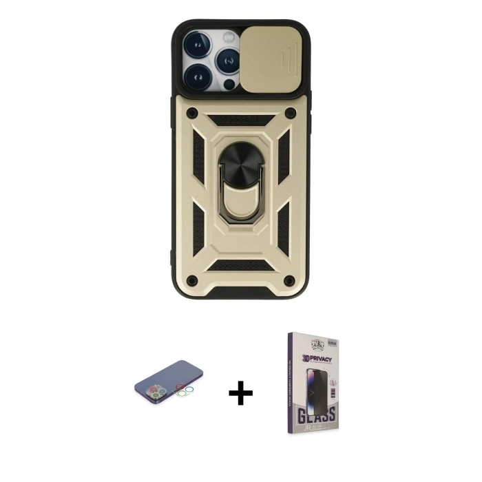MARSİLYAN™- iPhone 13 Pro Max Kılıf Ahenk Klasik - Siyah Bilvis Hayalet Cam Ekran Koruyucu + Renkli Kamera Lens Koruma Cam - MI
