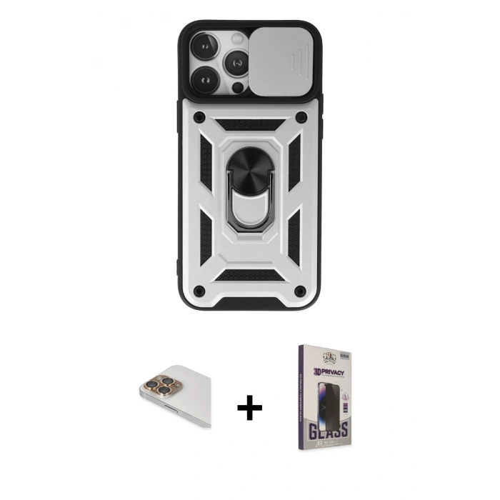 MARSİLYAN™- iPhone 13 Pro Max Kılıf Ahenk Klasik - Siyah Bilvis Hayalet Cam Ekran Koruyucu + Pers Alüminyum Kamera Lens - GD