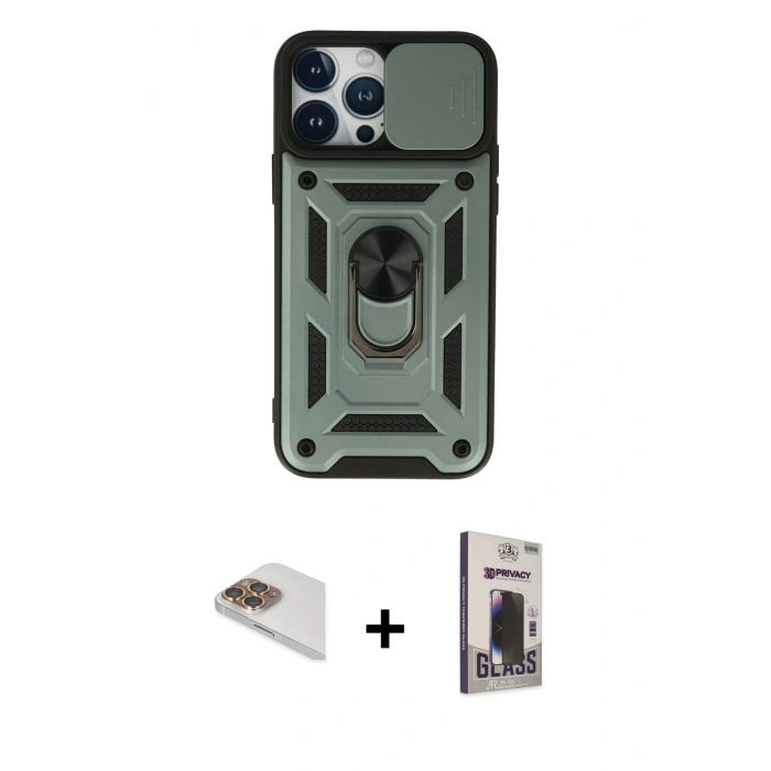 MARSİLYAN™- iPhone 13 Pro Max Kılıf Ahenk Klasik - Siyah Bilvis Hayalet Cam Ekran Koruyucu + Pers Alüminyum Kamera Lens - GD