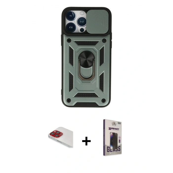 MARSİLYAN™- iPhone 13 Pro Max Kılıf Ahenk Klasik - Siyah Bilvis Hayalet Cam Ekran Koruyucu + Pers Alüminyum Kamera Lens - KI