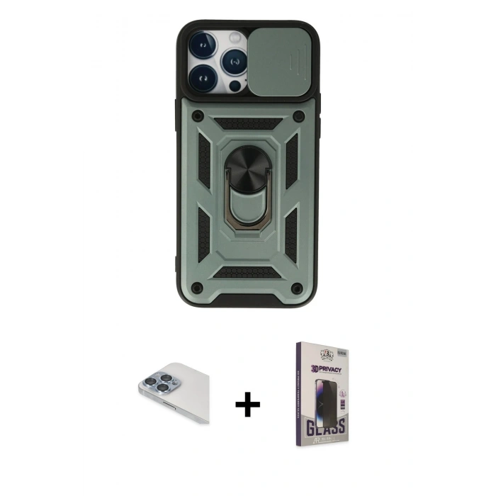 MARSİLYAN™- iPhone 13 Pro Max Kılıf Ahenk Klasik - Siyah Bilvis Hayalet Cam Ekran Koruyucu + Pers Alüminyum Kamera Lens - SABE