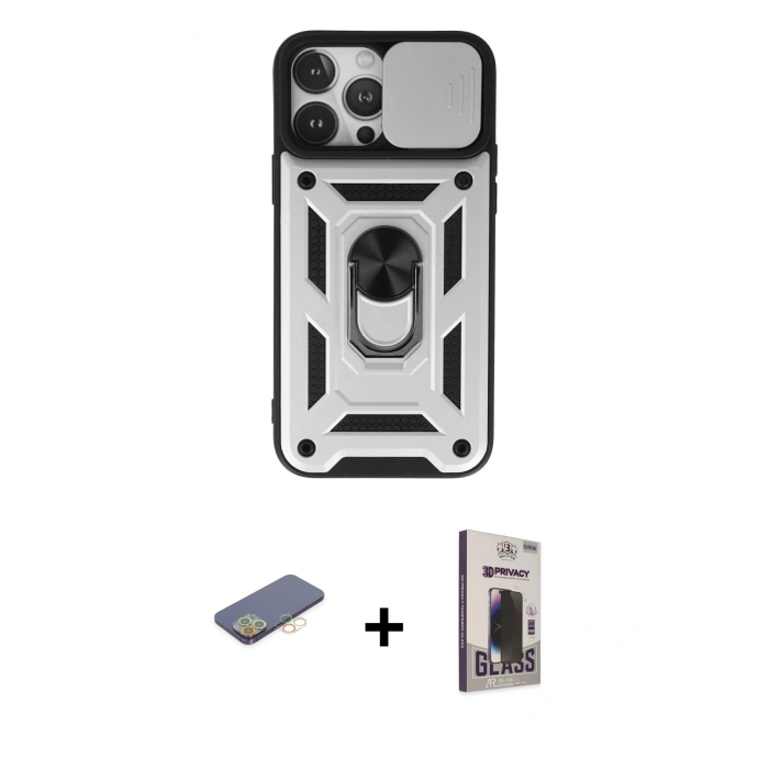 MARSİLYAN™- iPhone 13 Pro Max Kılıf Ahenk Klasik - Siyah Bilvis Hayalet Cam Ekran Koruyucu + Renkli Kamera Lens Koruma Cam - SI