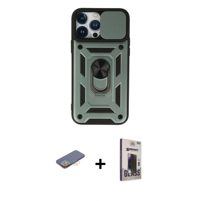 MARSİLYAN™- iPhone 13 Pro Max Kılıf Ahenk Klasik - Siyah Bilvis Hayalet Cam Ekran Koruyucu + Renkli Kamera Lens Koruma Cam - SI