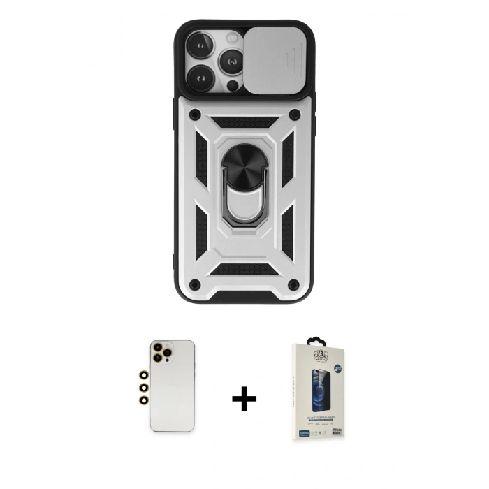 MARSİLYAN™- iPhone 13 Pro Max Kılıf Ahenk Klasik - Siyah Bilvis Hayalet Cam Ekran Koruyucu + Shine Kamera Lens - GD