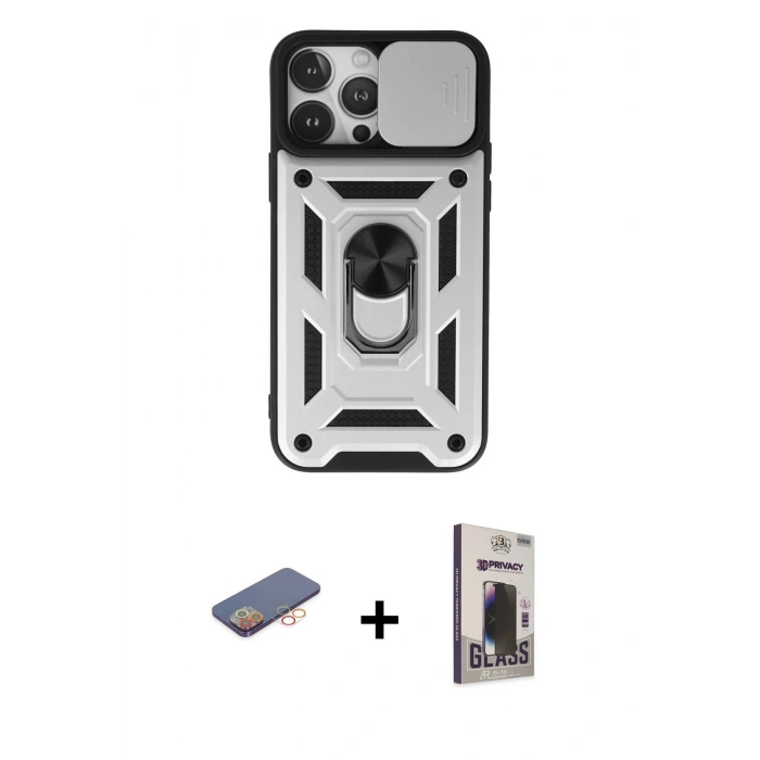 MARSİLYAN™- iPhone 13 Pro Max Kılıf Ahenk Klasik - Siyah Bilvis Hayalet Cam Ekran Koruyucu + Renkli Kamera Lens Koruma Cam - TU