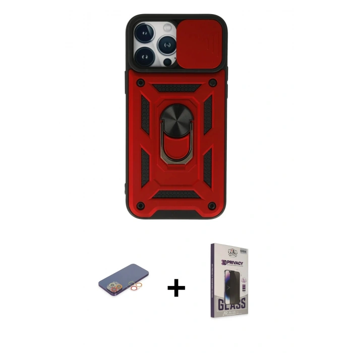 MARSİLYAN™- iPhone 13 Pro Max Kılıf Ahenk Klasik - Siyah Bilvis Hayalet Cam Ekran Koruyucu + Renkli Kamera Lens Koruma Cam - TU