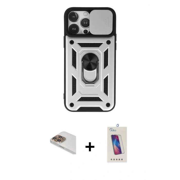 MARSİLYAN™- iPhone 13 Pro Max Kılıf Ahenk Klasik - Siyah Joko 5D Cam + Pers Alüminyum Kamera Lens - GD