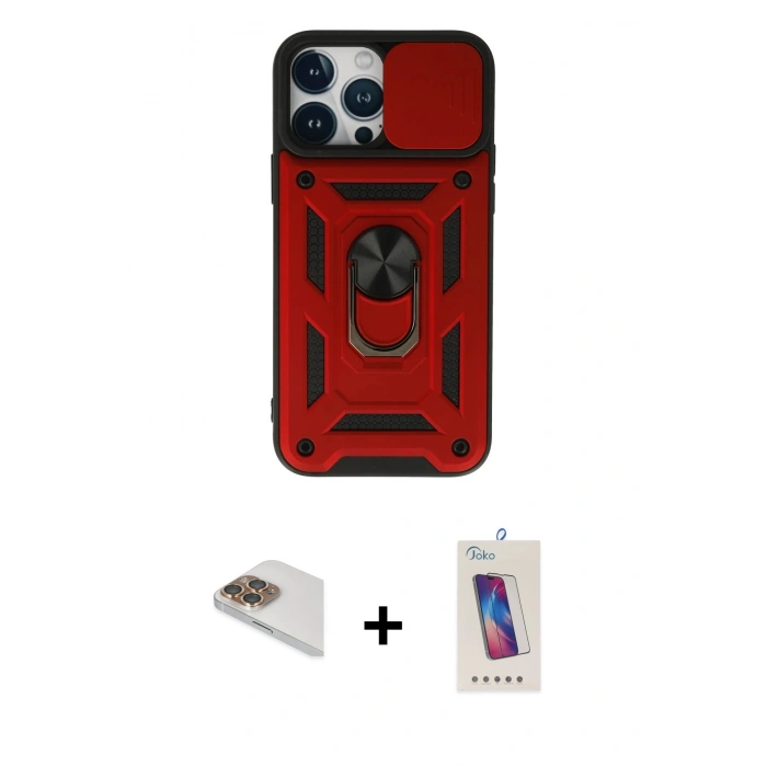 MARSİLYAN™- iPhone 13 Pro Max Kılıf Ahenk Klasik - Siyah Joko 5D Cam + Pers Alüminyum Kamera Lens - GD