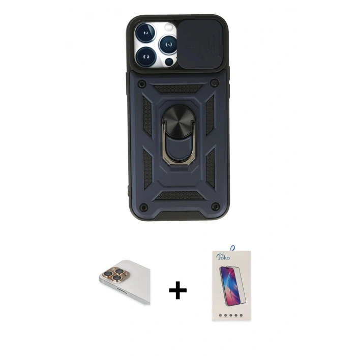 MARSİLYAN™- iPhone 13 Pro Max Kılıf Ahenk Klasik - Siyah Joko 5D Cam + Pers Alüminyum Kamera Lens - GD