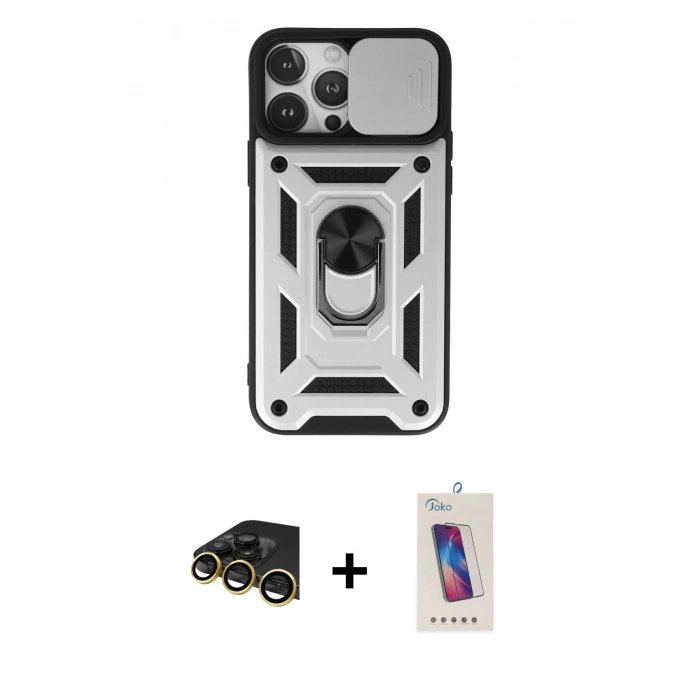 MARSİLYAN™- iPhone 13 Pro Max Kılıf Ahenk Klasik - Siyah Joko 5D Cam + Raze Metal Kamera Lens - GD