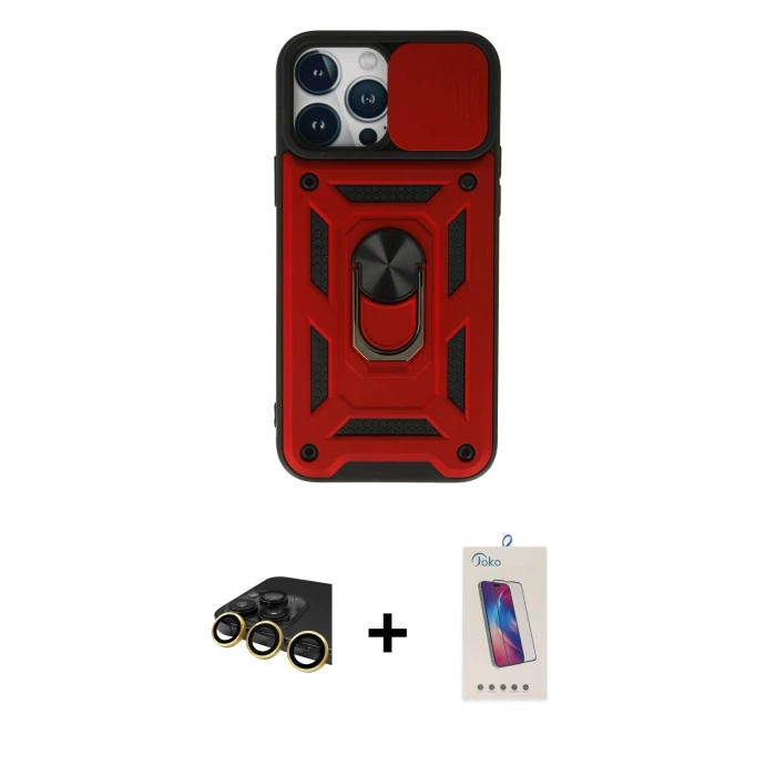 MARSİLYAN™- iPhone 13 Pro Max Kılıf Ahenk Klasik - Siyah Joko 5D Cam + Raze Metal Kamera Lens - GD