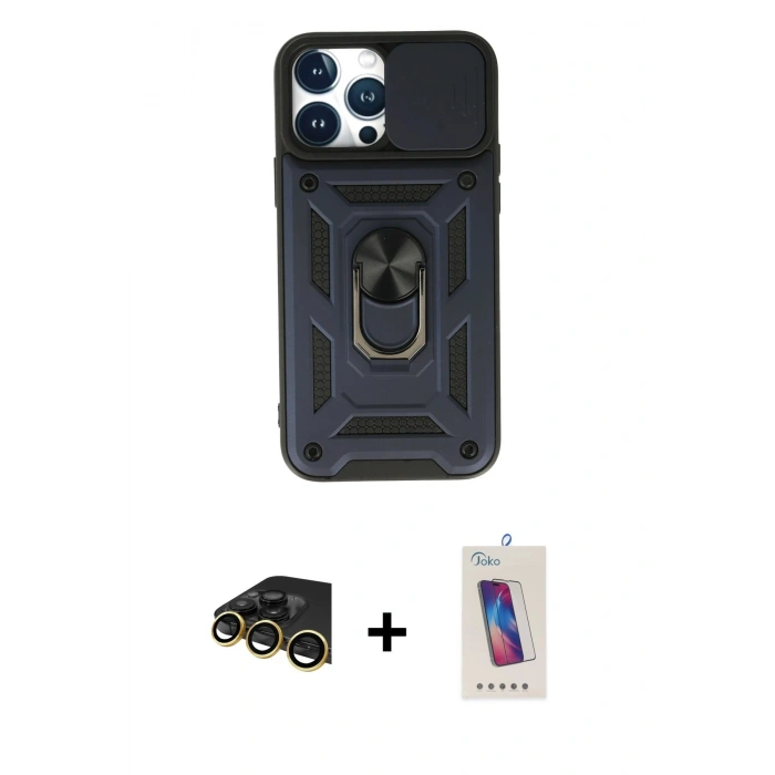 MARSİLYAN™- iPhone 13 Pro Max Kılıf Ahenk Klasik - Siyah Joko 5D Cam + Raze Metal Kamera Lens - GD