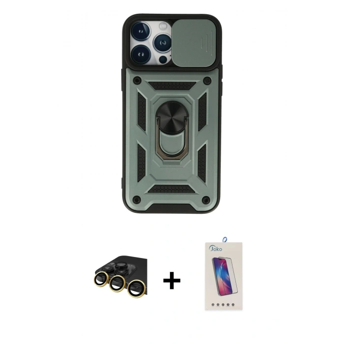 MARSİLYAN™- iPhone 13 Pro Max Kılıf Ahenk Klasik - Siyah Joko 5D Cam + Raze Metal Kamera Lens - GD