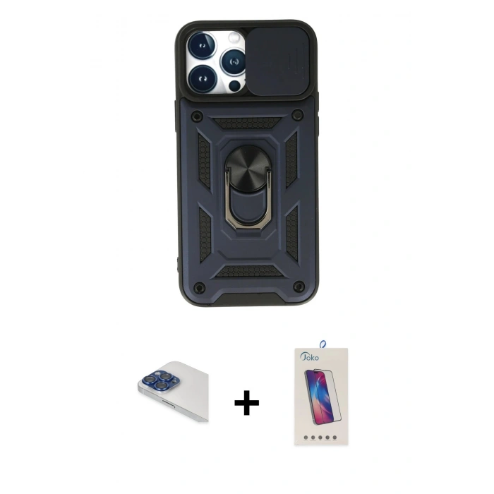 MARSİLYAN™- iPhone 13 Pro Max Kılıf Ahenk Klasik - Siyah Joko 5D Cam + Pers Alüminyum Kamera Lens - LT