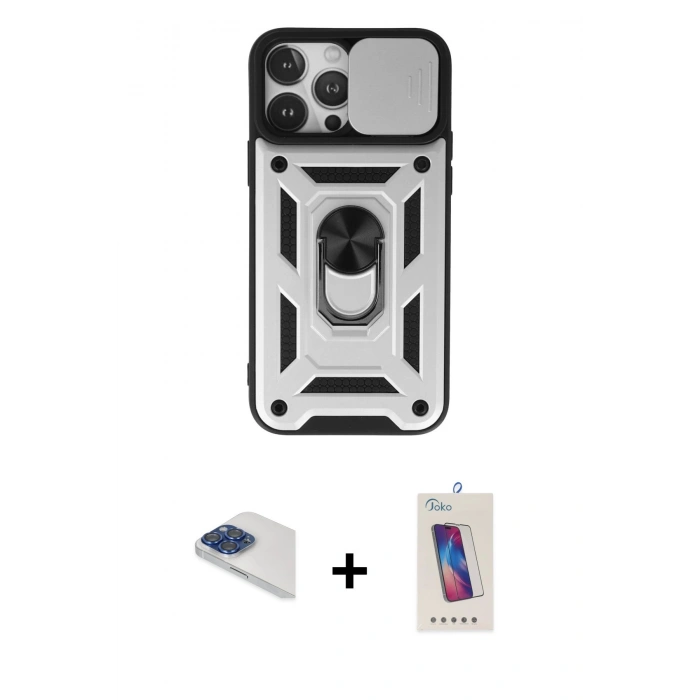 MARSİLYAN™- iPhone 13 Pro Max Kılıf Ahenk Klasik - Siyah Joko 5D Cam + Pers Alüminyum Kamera Lens - LT