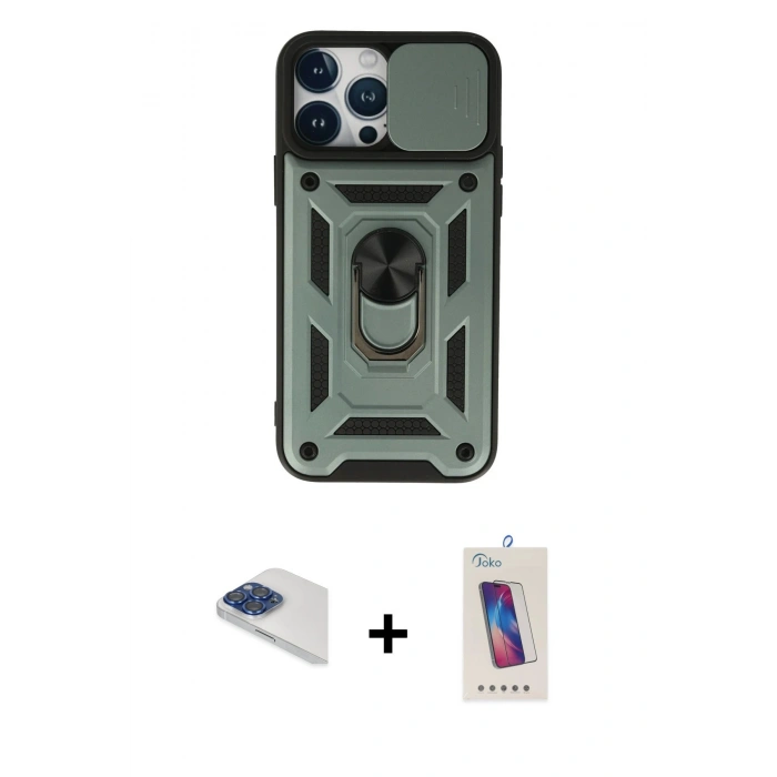MARSİLYAN™- iPhone 13 Pro Max Kılıf Ahenk Klasik - Siyah Joko 5D Cam + Pers Alüminyum Kamera Lens - LT