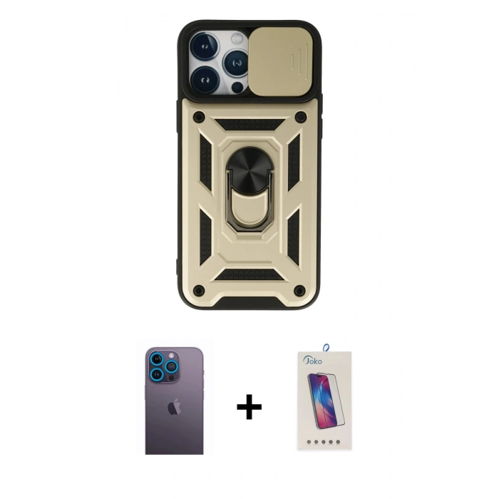 MARSİLYAN™- iPhone 13 Pro Max Kılıf Ahenk Klasik - Siyah Joko 5D Cam + Neon Fosforlu Kamera Lens - MI