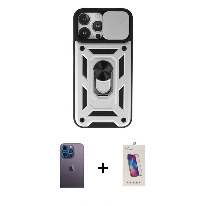 MARSİLYAN™- iPhone 13 Pro Max Kılıf Ahenk Klasik - Siyah Joko 5D Cam + Neon Fosforlu Kamera Lens - MI