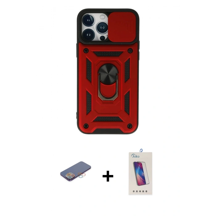 MARSİLYAN™- iPhone 13 Pro Max Kılıf Ahenk Klasik - Siyah Joko 5D Cam + Renkli Kamera Lens Koruma Cam - PE