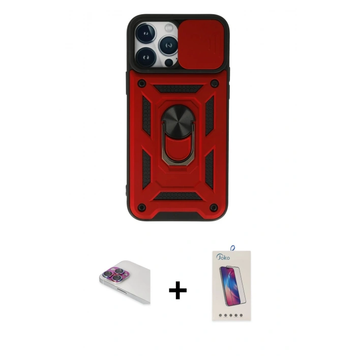 MARSİLYAN™- iPhone 13 Pro Max Kılıf Ahenk Klasik - Siyah Joko 5D Cam + Pers Alüminyum Kamera Lens - GI