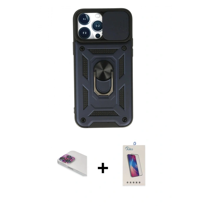 MARSİLYAN™- iPhone 13 Pro Max Kılıf Ahenk Klasik - Siyah Joko 5D Cam + Pers Alüminyum Kamera Lens - GI