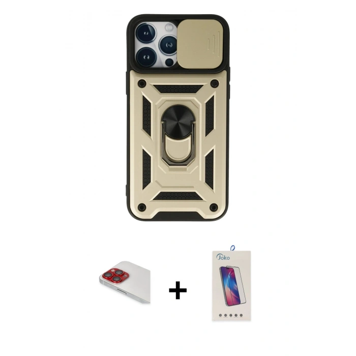 MARSİLYAN™- iPhone 13 Pro Max Kılıf Ahenk Klasik - Siyah Joko 5D Cam + Pers Alüminyum Kamera Lens - KI