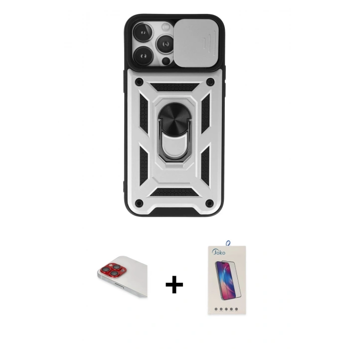 MARSİLYAN™- iPhone 13 Pro Max Kılıf Ahenk Klasik - Siyah Joko 5D Cam + Pers Alüminyum Kamera Lens - KI