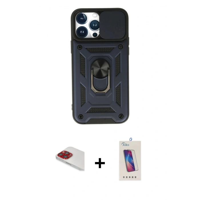 MARSİLYAN™- iPhone 13 Pro Max Kılıf Ahenk Klasik - Siyah Joko 5D Cam + Pers Alüminyum Kamera Lens - KI