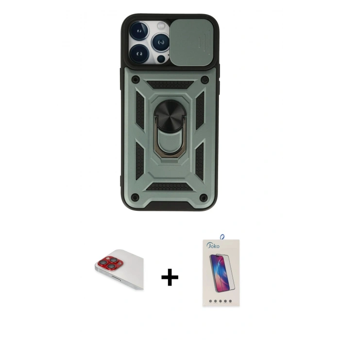MARSİLYAN™- iPhone 13 Pro Max Kılıf Ahenk Klasik - Siyah Joko 5D Cam + Pers Alüminyum Kamera Lens - KI